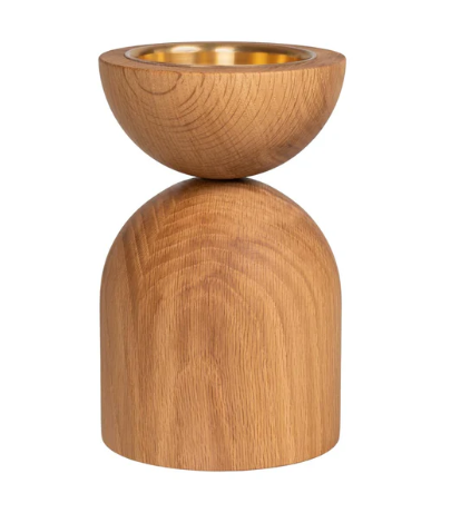 Aarikka Duo candlestick, oak and gold, 17.5cm