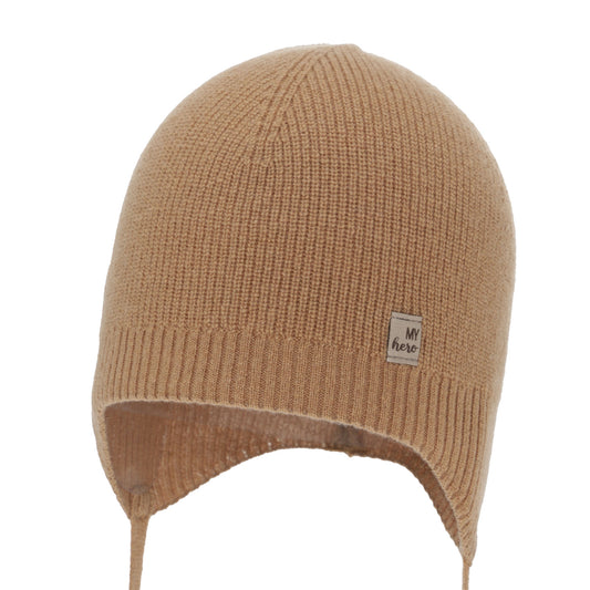 Children's beanie merino wool/cashmere, camel, size 42-44