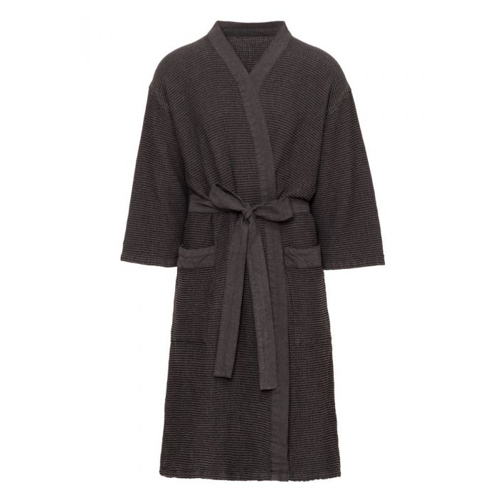 Relaxed waffle bathrobe L/XL black-grey
